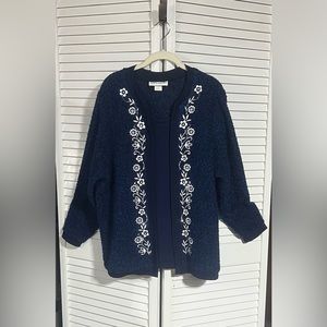 Cathy Daniels 1X blue and black cardigan w/white flowers